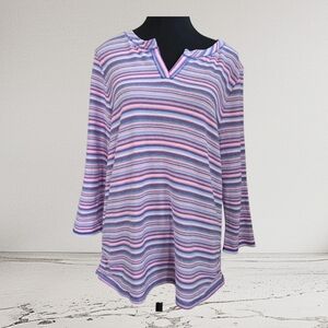 Talbots Multicolor Striped V-Neck Tunic With Ruched Sides Size L